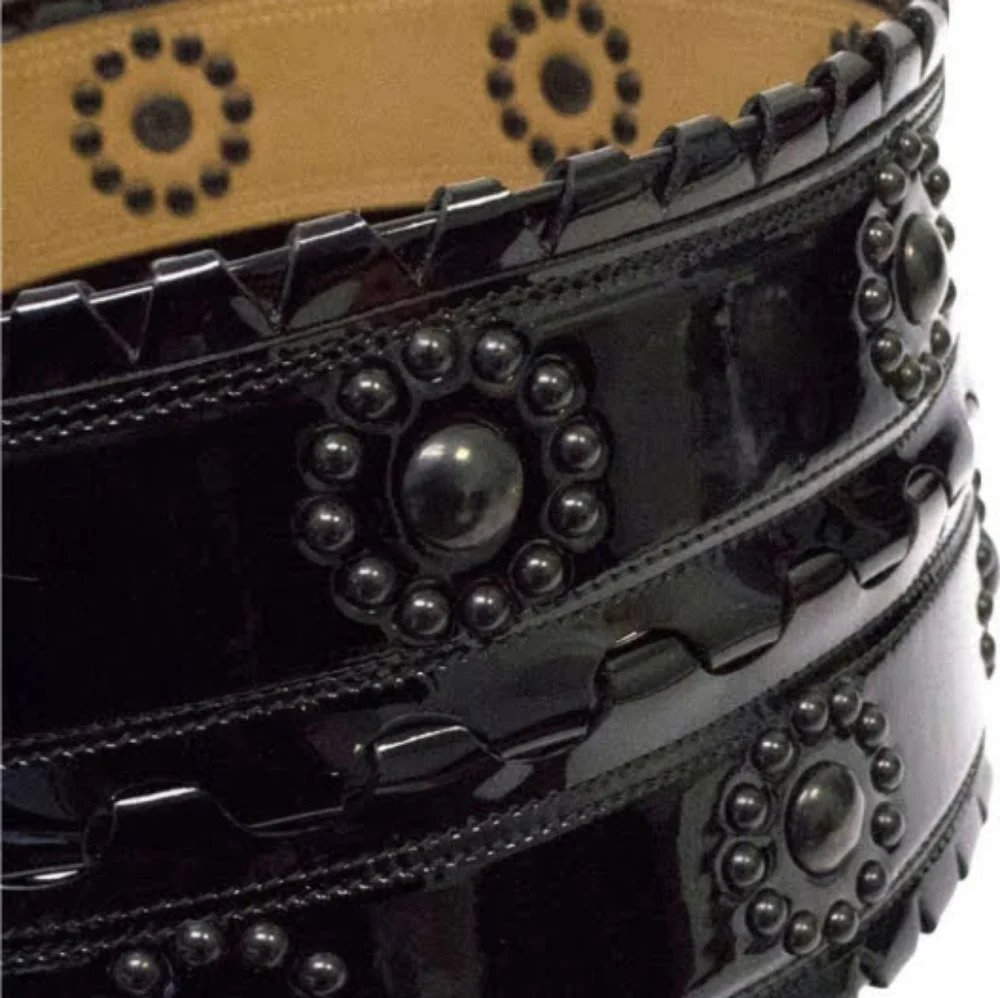 ALAÏA Paris Black Patent Leather with Stud Detailing Belt Made in Italy - Picture 3 of 5
